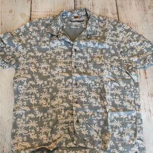 Tailor Vintage Men’s Light green Palm Print Short Sleeve Shirt Men’s Large